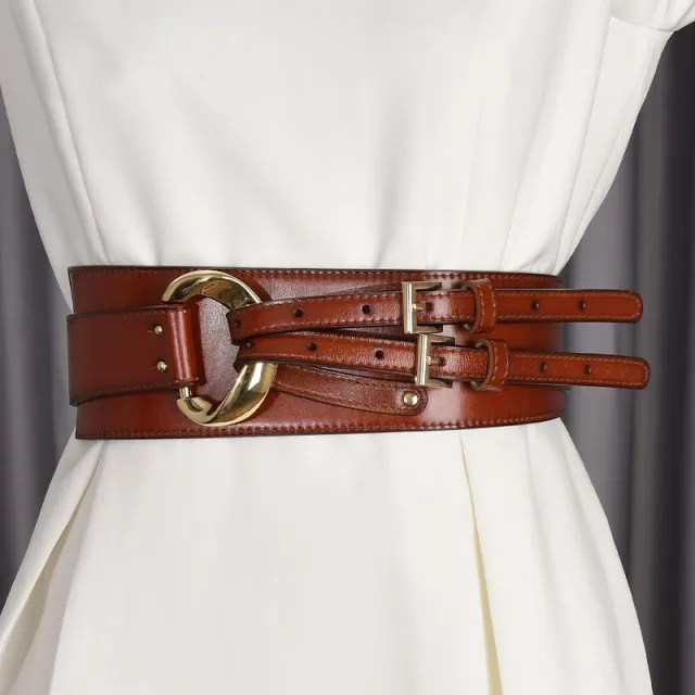 Irregular Leather Waist Seal Women's Decorative Suit Fashion Dress Sweater Bundle Belt Brown - Shop at LoveMi