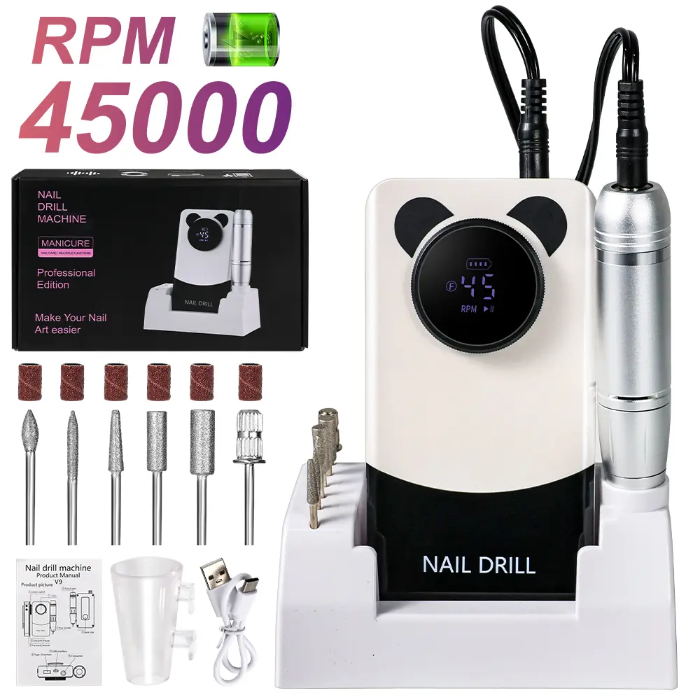 Electric 45000RPM Nail Drill Machine Rechargeable Portable Nail File Electric DIY Nail Drill Kit With Smart LCD Screen For Gel Nail Manicure And Pedicure Reflec