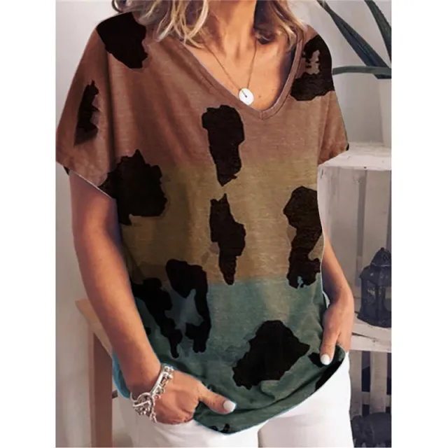 New Gradient Color Printing Short Sleeved Large Size Loose Women's T Shirt Tops Women 1.Style 2Xl - Shop at LoveMi