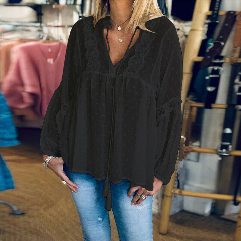 Lace Long-sleeved Solid Color Shirt