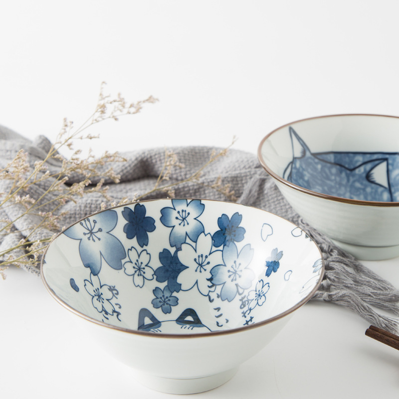 Cute Cat Ceramic Tableware 7 Inch Ramen Bowl Soup Bowl Fruit Salad  Noodle Bowl