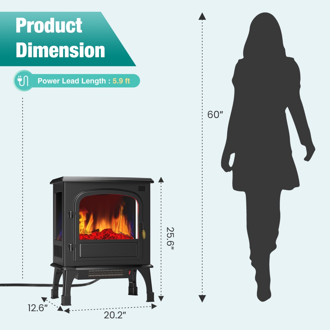 Electric Fireplace Heater, 26 Freestanding Electric Fireplace Stove With 3D Flame Effect