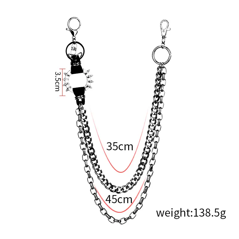 Crazy hyperbole spiked pants chain retro cool metal punk rock hip-hop waist chain wallet chain  jeans