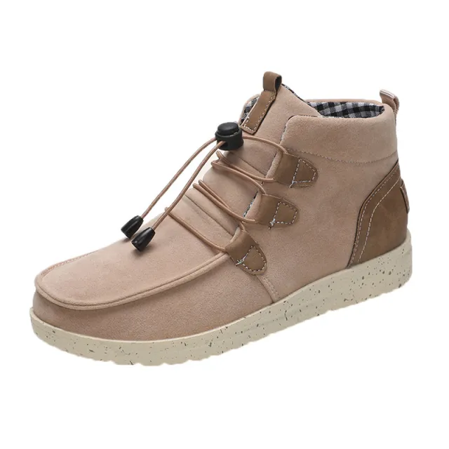 Ankle Boots Women Faux Suede Drawstring Design Shoes Beige - Shop at LoveMi