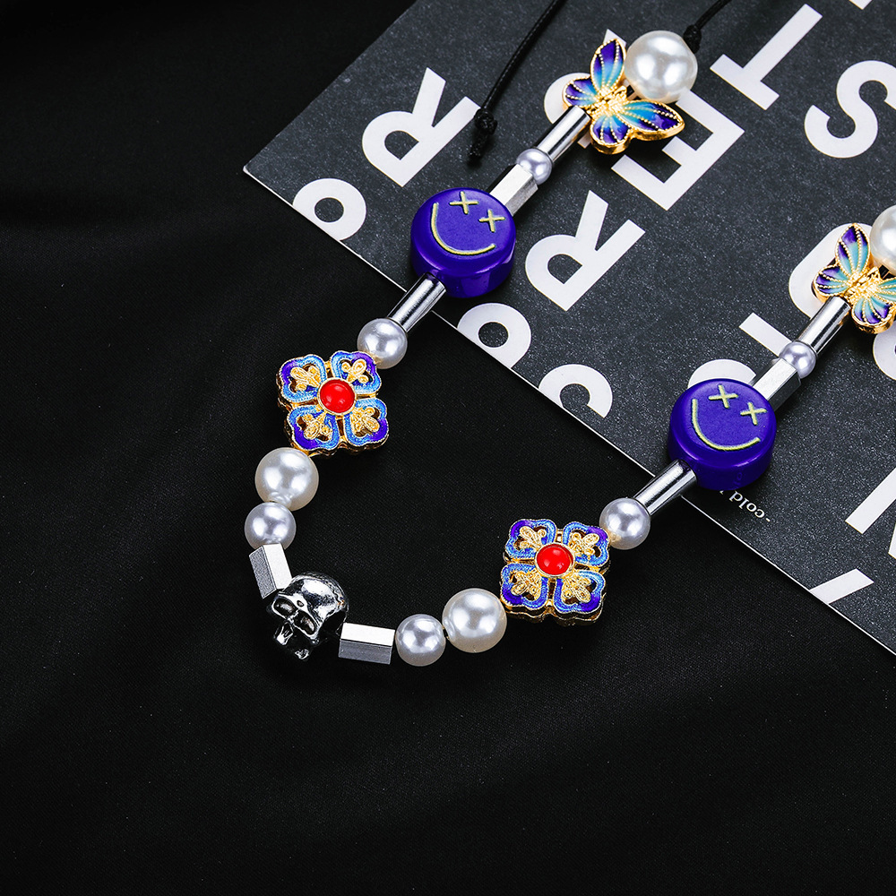 Pearl Necklace Blue Classic Smiley Butterfly Couple Female Bead Necklace