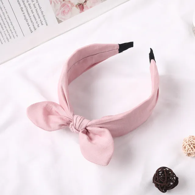 Fabric Rabbit Ears Hairband Solid Color Korean Pink - Shop at LoveMi