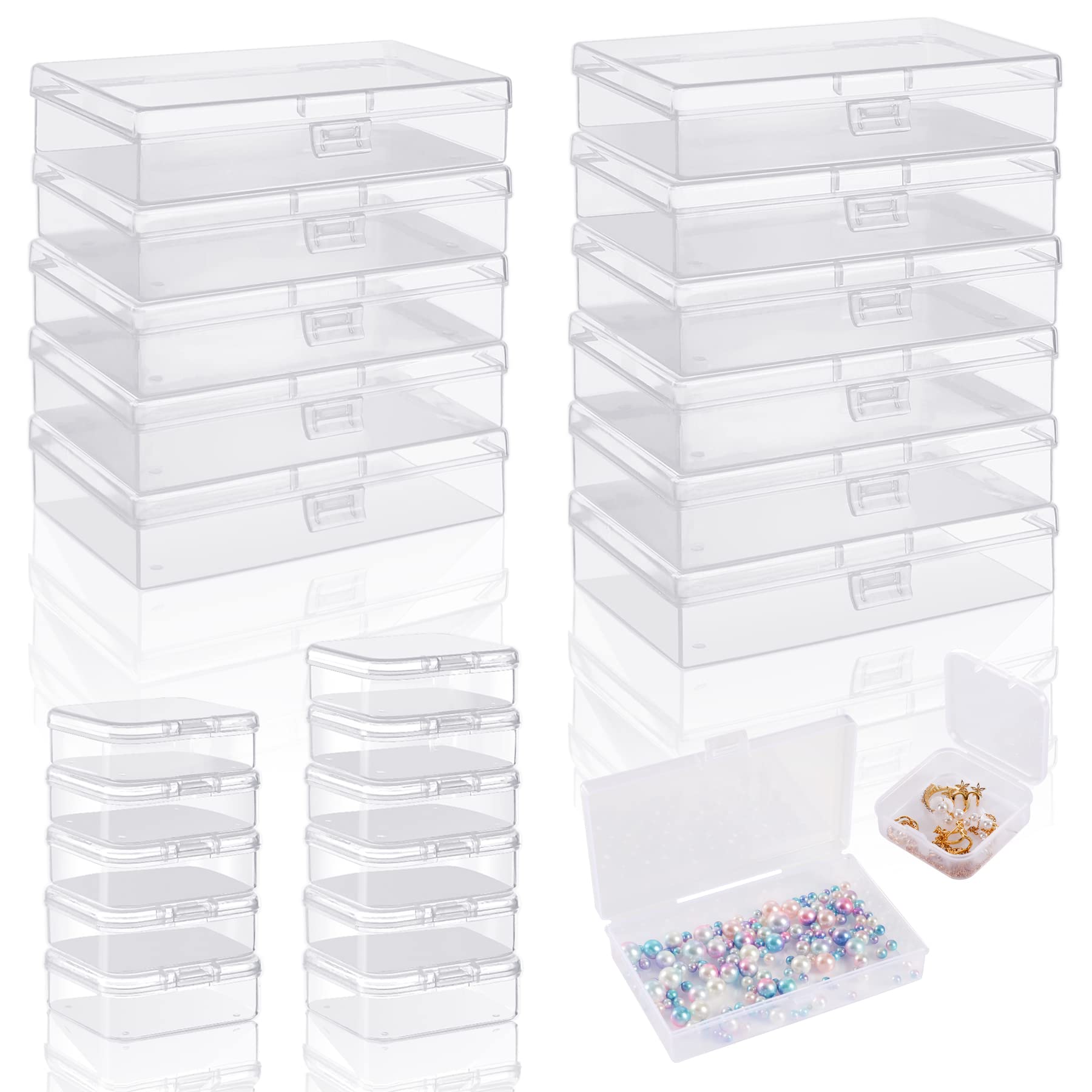 24 Pcs Boîtes de rangement en plastique transparent de tailles variées, petit organisateur de rangement rectangulaire avec couvercle, boîte de rangement en perles pour le rangement Perles, artisanat, bijoux, argile, crayons, épingles,couture, cartes