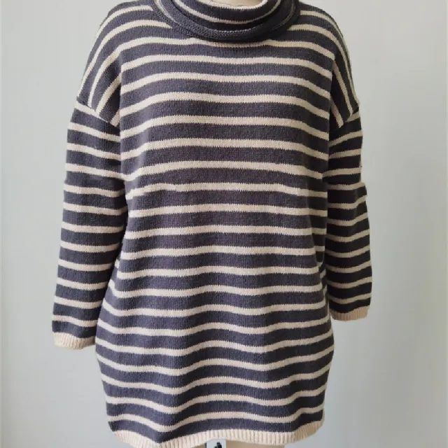 Striped Long Sleeve Bottoming Sweater Black Apricot - Shop at LoveMi