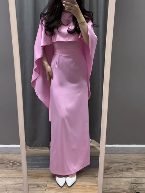 Solid Color Puffy Evening Dress