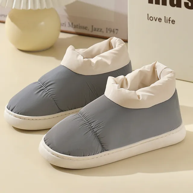 Down Cloth Home Slippers Winter Thickened Warm Cotton Shoes With Back Heel Couple Garden Outdoor Indoor Floor House Shoes Women Grey - Shop at LoveMi