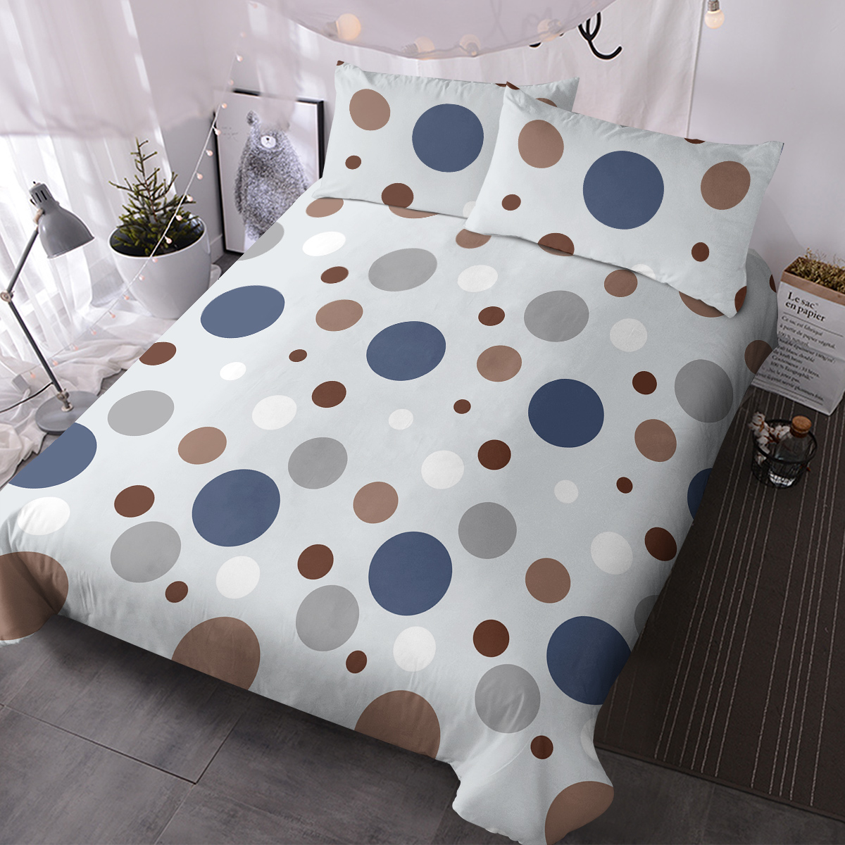 Modern Simple Style Duvet Cover Set, Polka Dots Comforter Cover Set For Kids Teens Adults Room, Geometric Circles Bedding Set 3 Pcs