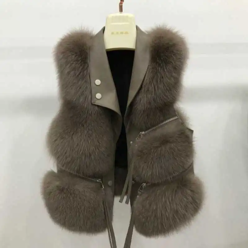 Women's Leather Vest Jacket Winter New Korean Version - Camel