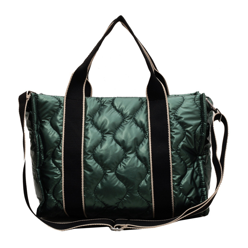 Rhombus Sewing Tote Bag Winter Designer Luxury Down Shoulder Bag High Capacity Commuting Personalized Handbags For Women Green - Shop at LoveMi