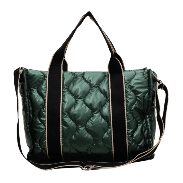 Rhombus Sewing Tote Bag Winter Designer Luxury Down Shoulder Bag High Capacity Commuting Personalized Handbags For Women Green - Shop at LoveMi