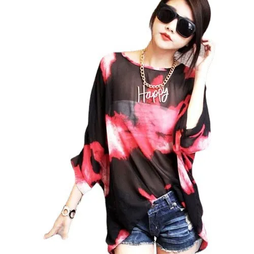 Large Women Bohemian Chiffon Shirt Red - Shop at LoveMi