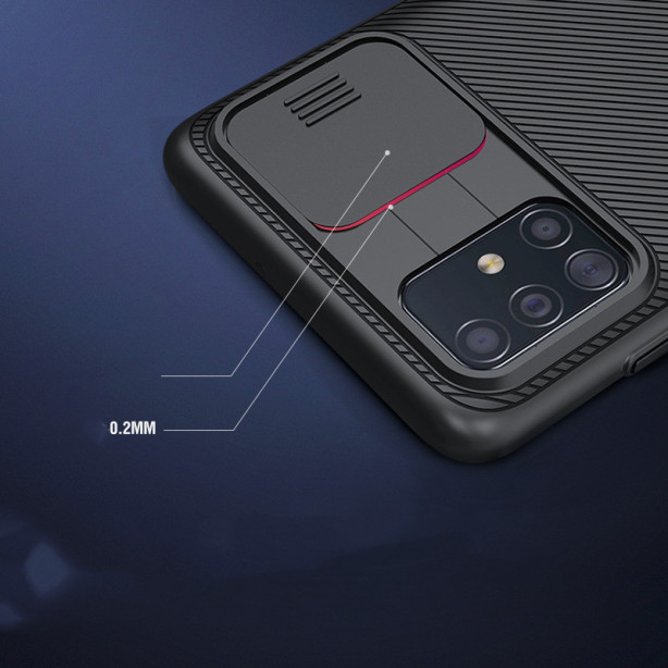 Samsung A71-ի պատյան՝ տեսախցիկի սահող պաշտպանիչ ծածկով, սև հայելի