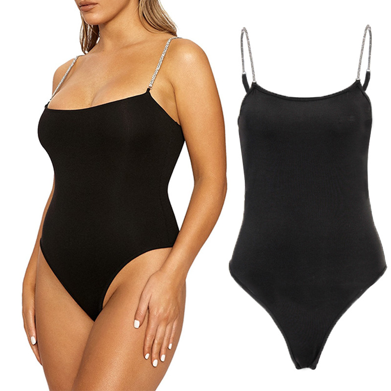 Diamond Chain Sling Sexy Tight fitting Halter Bodysuit Black - Shop at LoveMi
