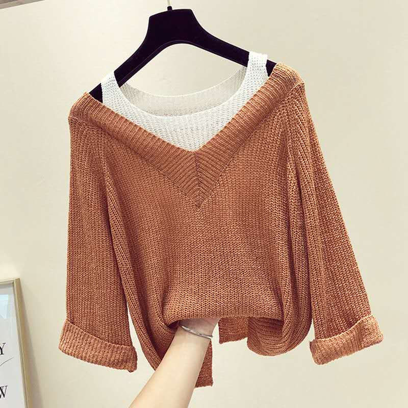 Knit Sweater Women Loose Sweater Bottoming Top Lazy Style