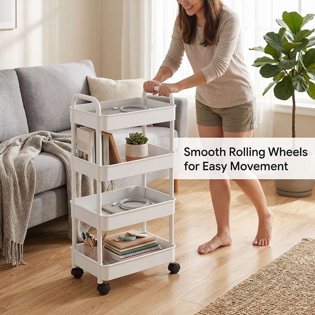 4 Tier Storage Trolley Cart On Wheels Kitchen Bathroom Laundry Narrow Space Rack 2