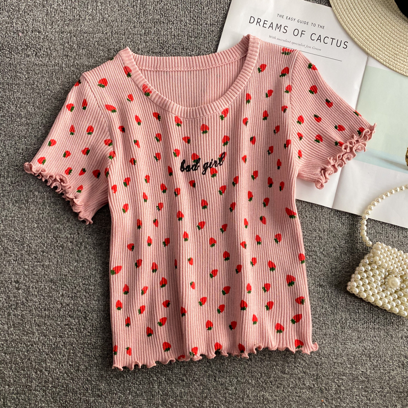 Title 3, Girly Strawberry Printed High Waist Navel Bare ...