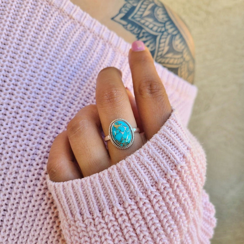 Title 5, Vintage Turquoise Ring voor dames Modieuze sier...