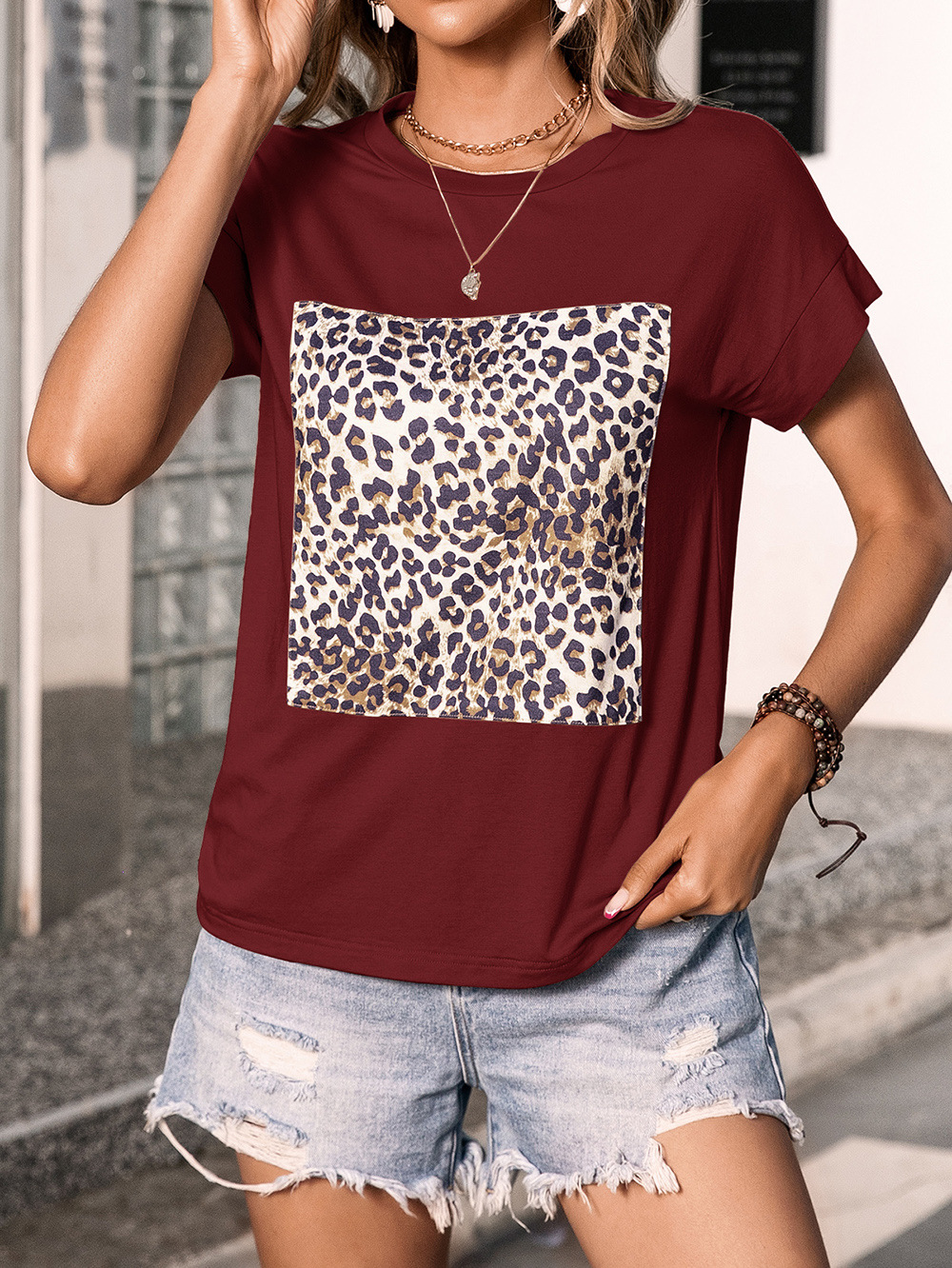 Title 9, Leopard Print Crewneck Sweater Short-sleeved T-...