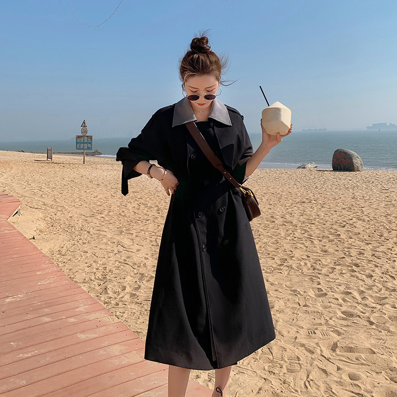 Over The Knee Black Temperament Goddess Fan Fried Street Coat