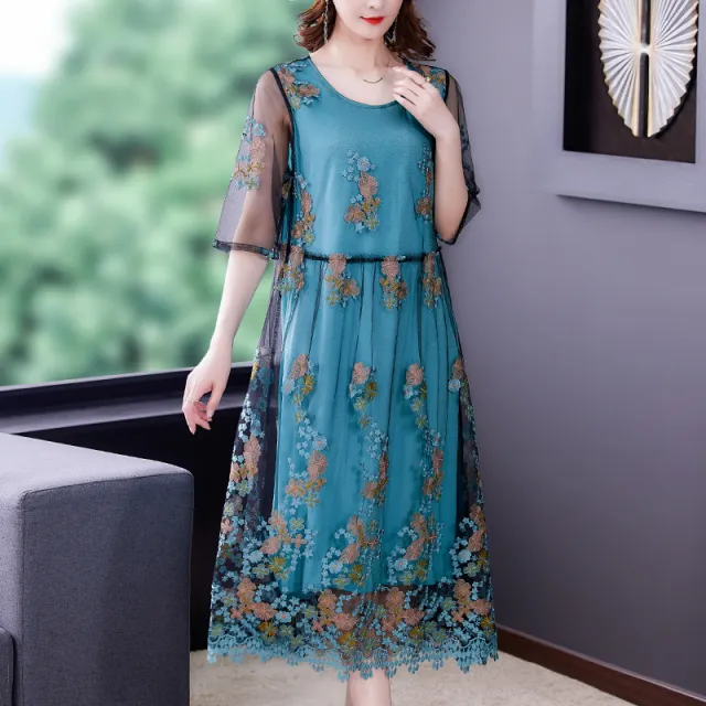 Noble Lady Kuo Tai Tai Heavy Industry Embroidered Organza Dress Green - Shop at LoveMi