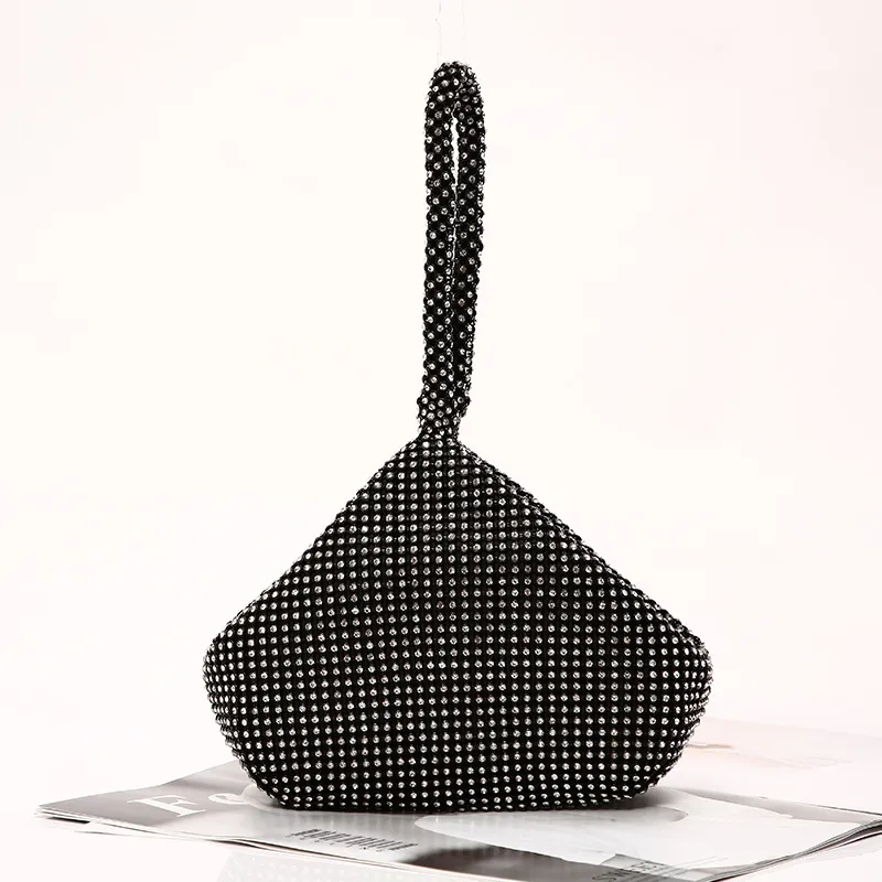 Diamond-studded Banquet Women's Clutch Bag Fashion Soft Bag - Black