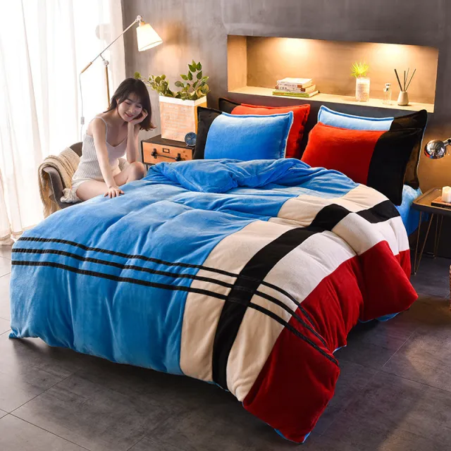 Four piece Set Of Thickened Color Matching Striped French Velvet Sheets For Autumn And Winter Warning Light - Shop at LoveMi