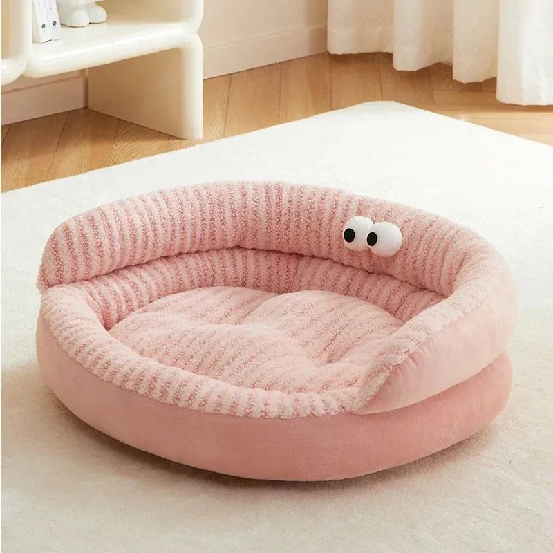 Pet Cat Bed Modern Solid Color Soft Warm Washable Plush Puppy Pad Living Room Indoor Winter Warm Pet Sleeping Bed - Pink