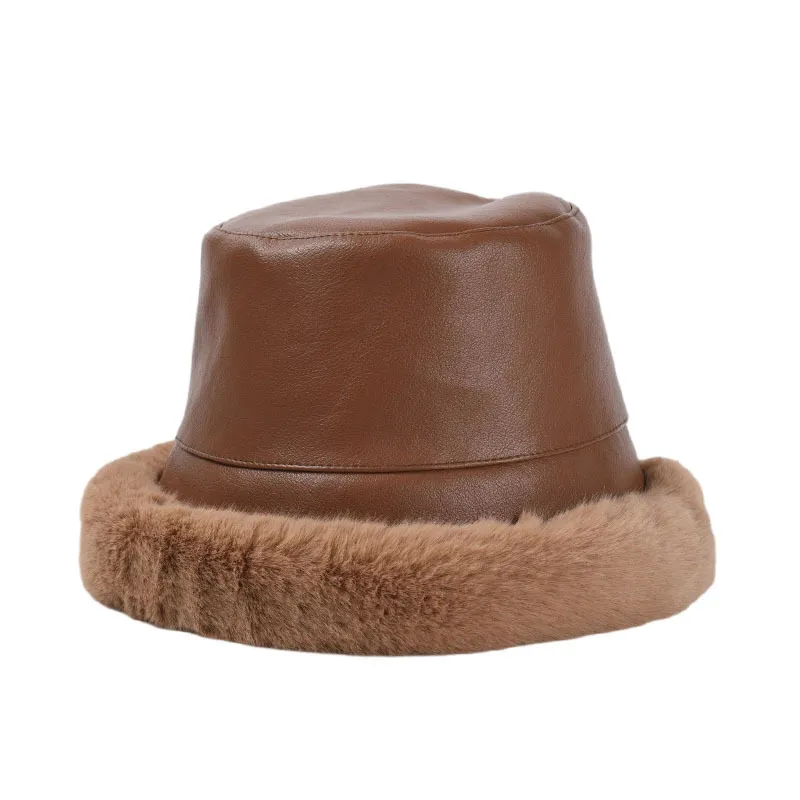 Hat Women New Faux Fur Plush Trim - Brown