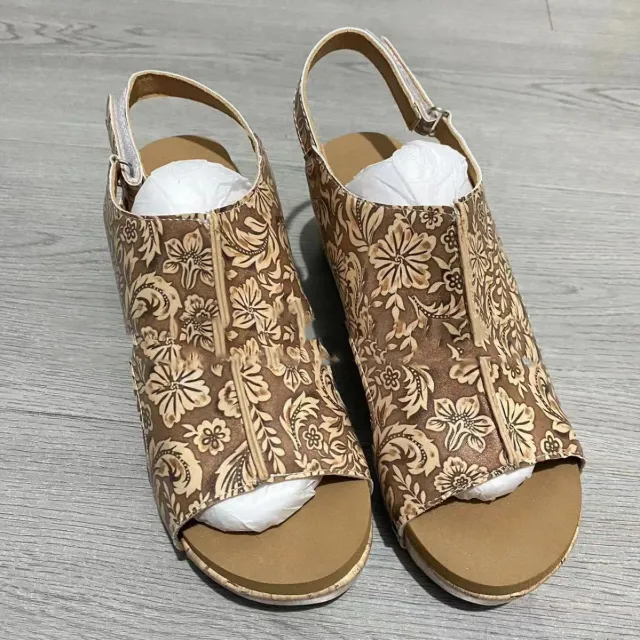 Retro Brown Pattern Large Size Wedge Sandals Platform High Heel Brown - Shop at LoveMi