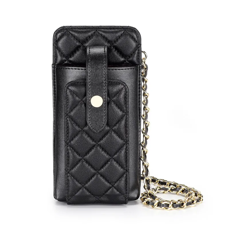 Sheepskin Mini Small Bag Xiaoxiang Lingge Vertical Mobile Phone Bag - Black