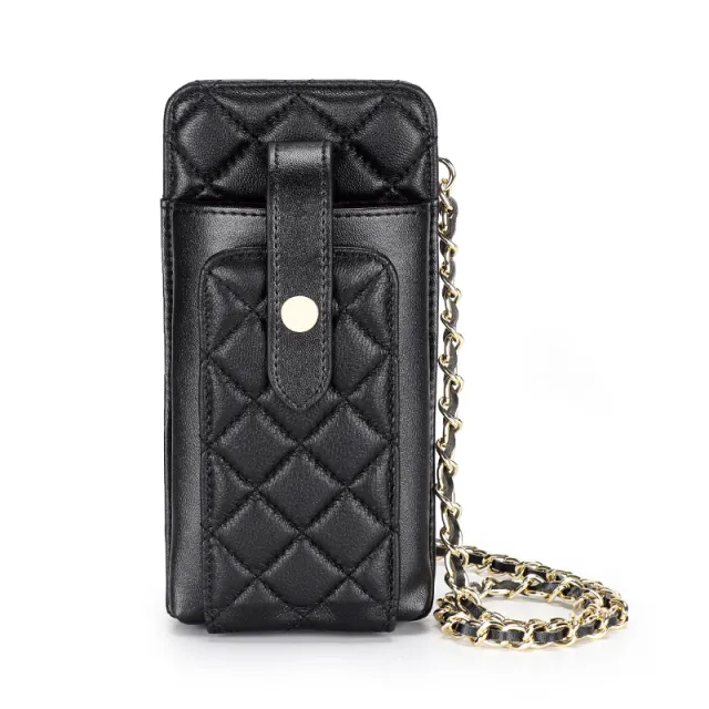 Sheepskin Mini Small Bag Xiaoxiang Lingge Vertical Mobile Phone Bag Black - Shop at LoveMi