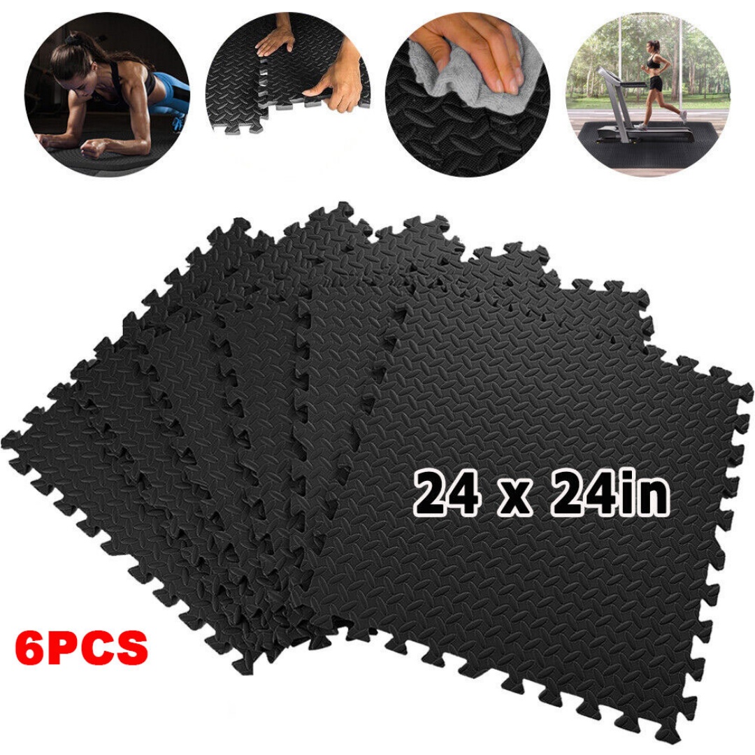 Interlocking Heavy Duty EVA Foam Gym Flooring Mat Floor Mats Tiles 60x60cm--Black-6pcs 8