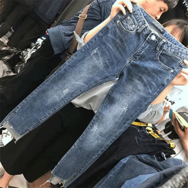 Korean Version Of Plus Size Jeans Women'S Plus Size Mm High Waist Stretch Slimming Straight Leg Pants Nine Point Pants Navy Bluea - Shop at LoveMi