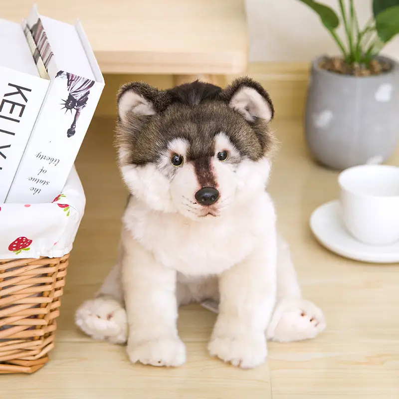 Simulation Wolf Plush Toy Gray Wolf Doll, Realistic Prairie Wolf Doll