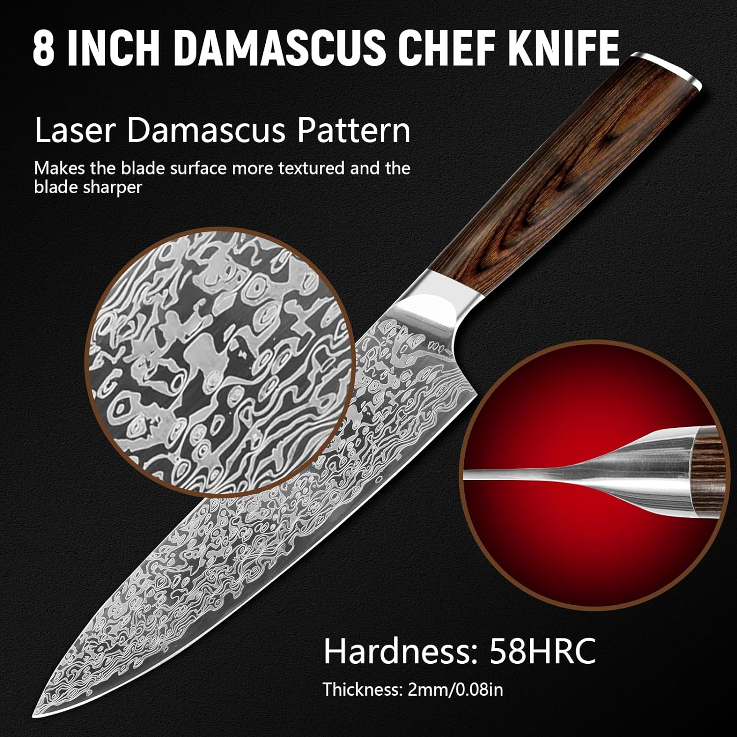 Vanadium-Steel-Chef-Knife-Laser-Pattern-Rosewood-Handle-MATERIAL-1-4116-molybdenum-vanadium-steel-imported-from-Germany-has-been-carefully-polished-through-10-processes-with-a-hardness-of-58HRC-and-a-thickness-of-2mm-Steel-kitchen-knife-is-not-only-sharp-