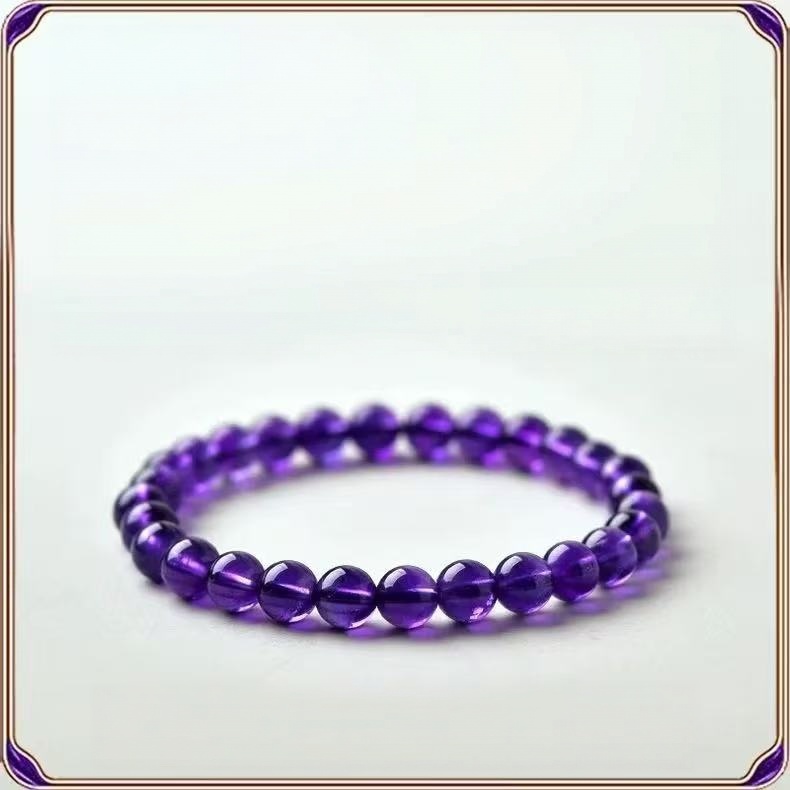 Natural Dark Amethyst Bracelet Uruguayan Amethyst Round Beaded Chain Unisex Energy Jewelry