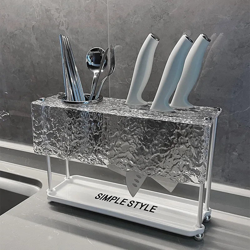 Acrylic Multifunctional Countertop Chopsticks And Knives Storage Rack - White