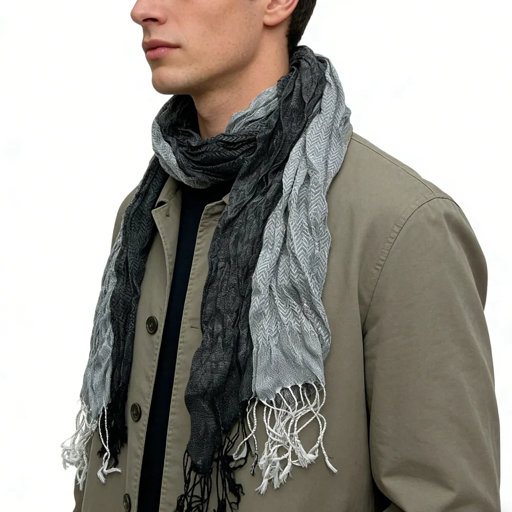 Grey Winter Jacquard Polyester Long Scarf, vacation