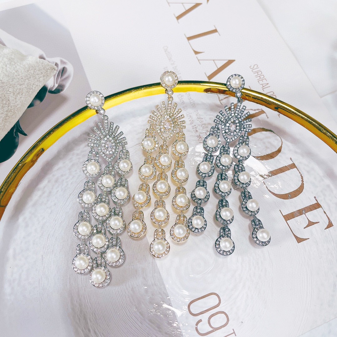 Micro Inlay Zircon Style Beaded Fringe Earrings — foto 6