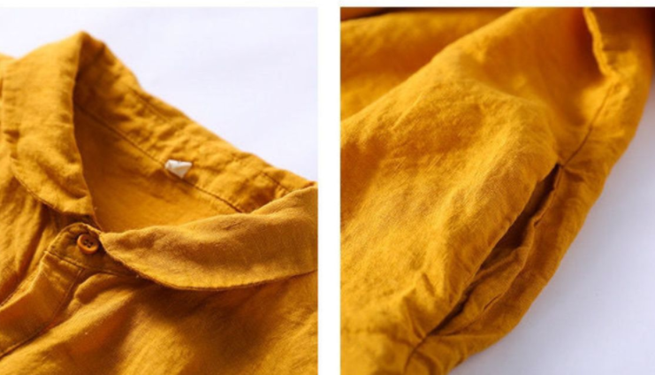 Literary Solid Color Linen Mid-length Shirt