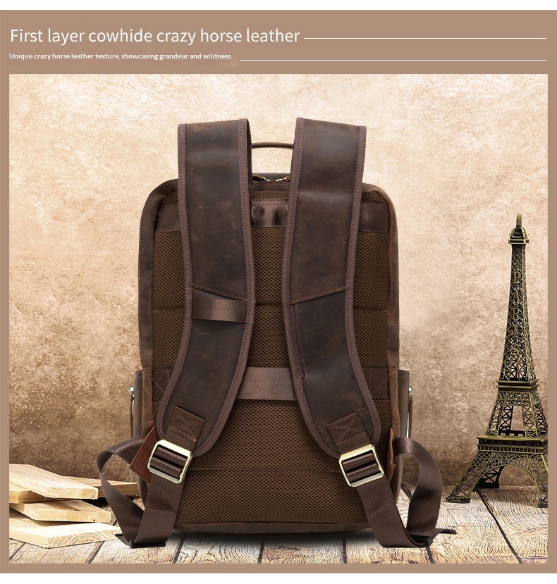 Leather Men's Computer Backpack, Leather Large Capacity Men's Business Travel Bag, Cowhide Backpack 4