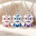 1pcs  Color Enamel 3D Chinese Lion Pendant Necklace, Cute Traditional Oriental Style, For Daily Wear & New Year Lucky Gifts view 6