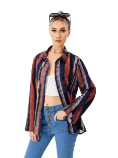 Women's Casual Loose Striped Shirt - View 1