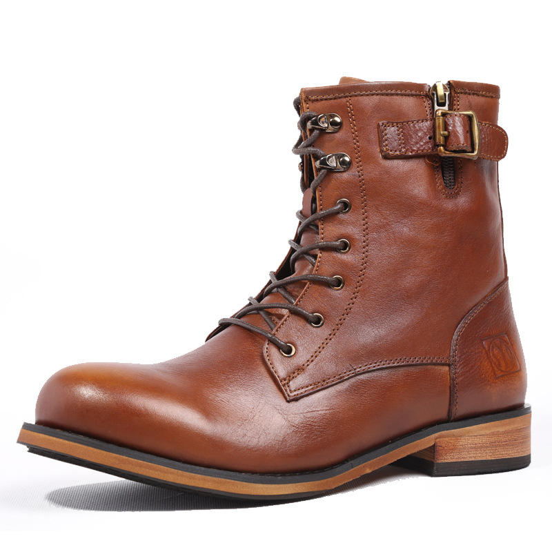 British Retro Round Toe Men's Leather Martin Boots