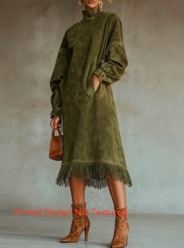 Vintage Turtleneck Tassel Sweatshirt Dress