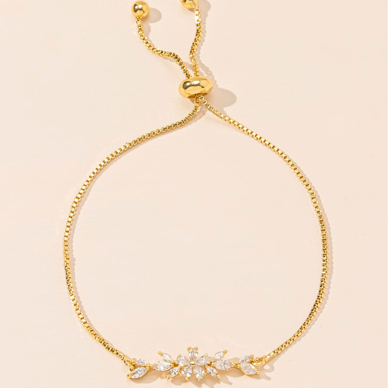 1pcs Fashionable Zircon Bracelet Silver Flower Leaf Drawstring Design Chain Inlaid Gold-plated Bracelet Suitable For Women's Daily Holiday Wear